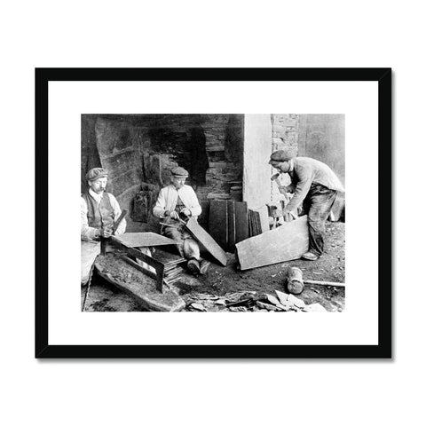 The old style of making roof slates, Penrhyn Slate Quarry Framed & Mounted Print